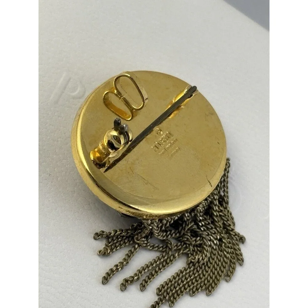 Rare MARENA Hand Made In Germany Gold Plated MOP Tassel Pendant Brooch Art Deco